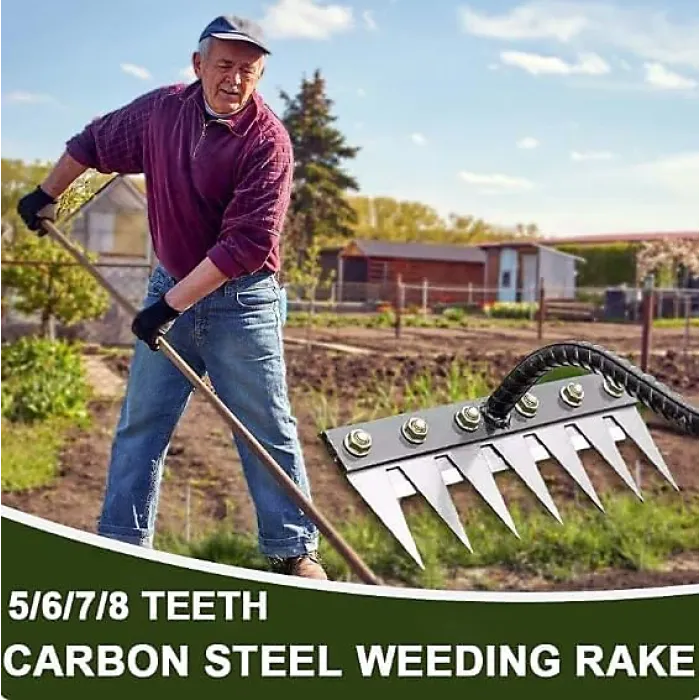 5 tines Iron Weed Rake Upgraded Multifunctional Weed Artifact Detachable Spike Hoe Iron Rake for Gardening and Weeding