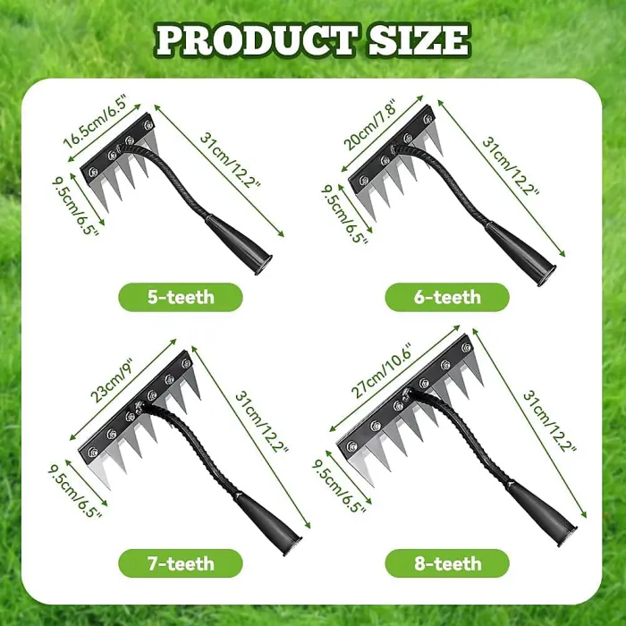 5 tines Iron Weed Rake Upgraded Multifunctional Weed Artifact Detachable Spike Hoe Iron Rake for Gardening and Weeding