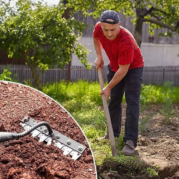 5 tines Iron Weed Rake Upgraded Multifunctional Weed Artifact Detachable Spike Hoe Iron Rake for Gardening and Weeding