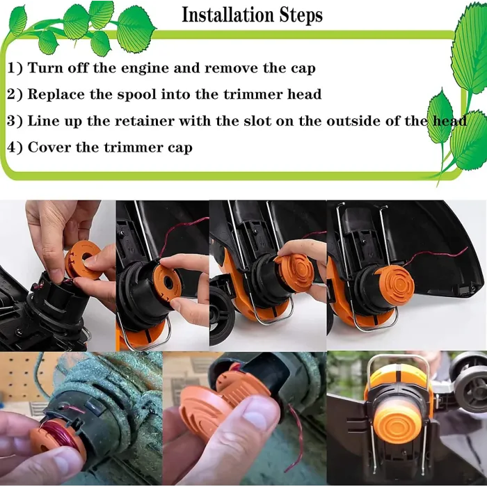 9 PCS WA0010 Replacement Trimmer Spool Edger Spool Compatible with Worx Trimmer String Weed Eater String WG180 Spool Refills