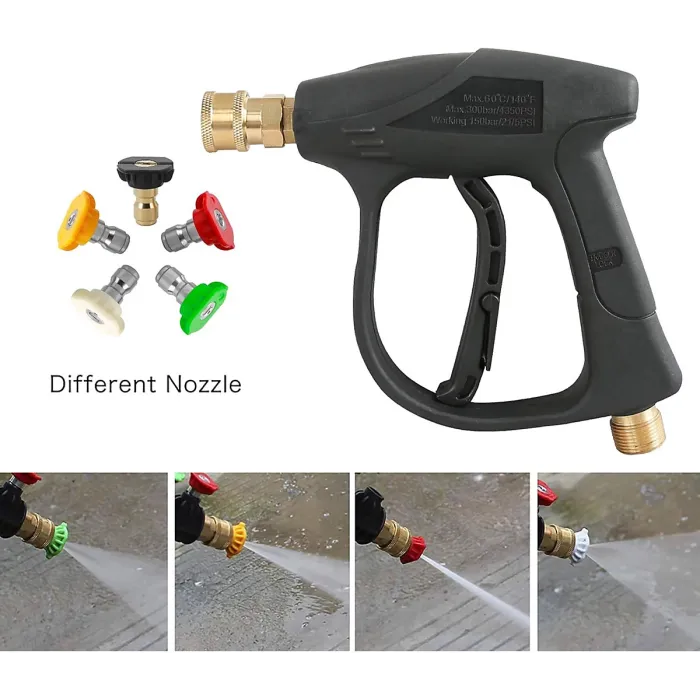 High Pressure Washer Gun 3000 PSI Max with 5 Color Quick Connect Nozzles M22 Hose Connector 3.0 TIP
