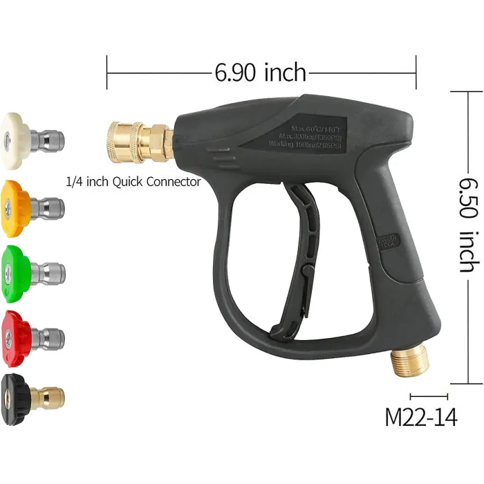 High Pressure Washer Gun 3000 PSI Max with 5 Color Quick Connect Nozzles M22 Hose Connector 3.0 TIP