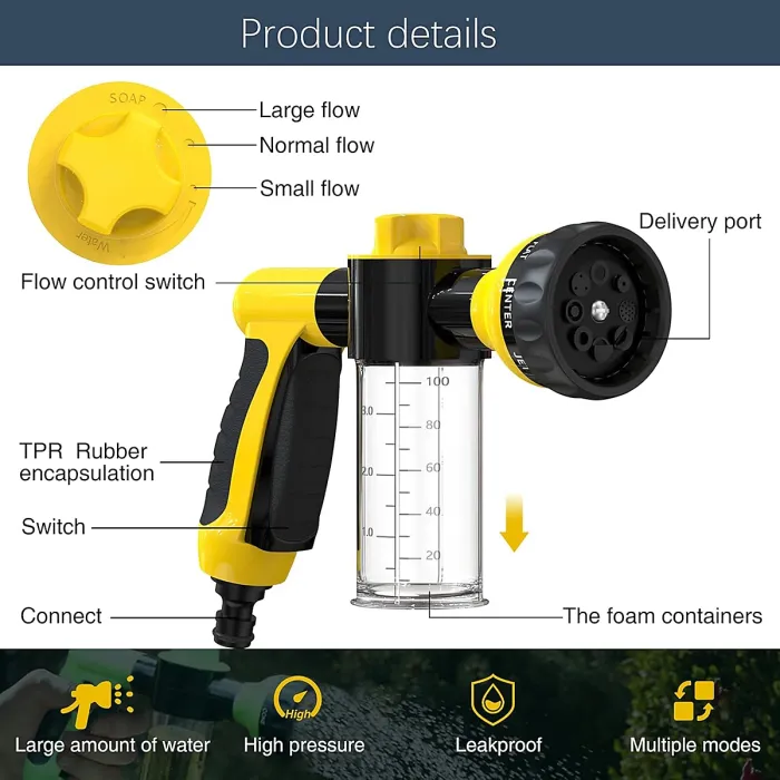 Multi purpose foam high pressure car washing water gun Soap Shampoo Dispenser for Pet Wash and Garden Hose Sprayer Nozzle