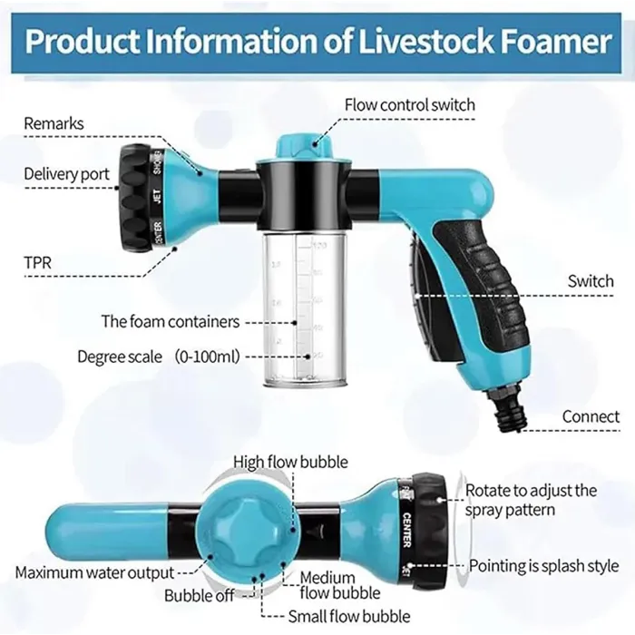 Multi purpose foam high pressure car washing water gun Soap Shampoo Dispenser for Pet Wash and Garden Hose Sprayer Nozzle