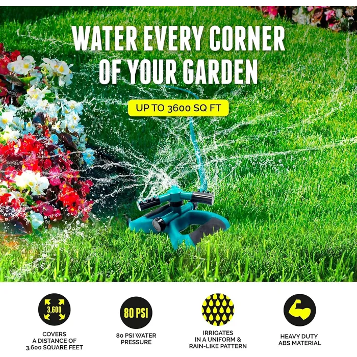Sprinkler for Yard 360 Degree Rotating Lawn Sprinkler with Base Adjustable Spray Hose Connector for Garden Large Yards