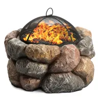 Homeology Fireology SEYCHELLES Grand Garden Fire Pit Brazier and Barbecue with Eco-Stone Finish