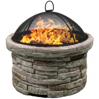 Homeology Fireology SAMUI Beige Majestic Garden Fire Pit Brazier and Barbecue with Eco-Stone Finish