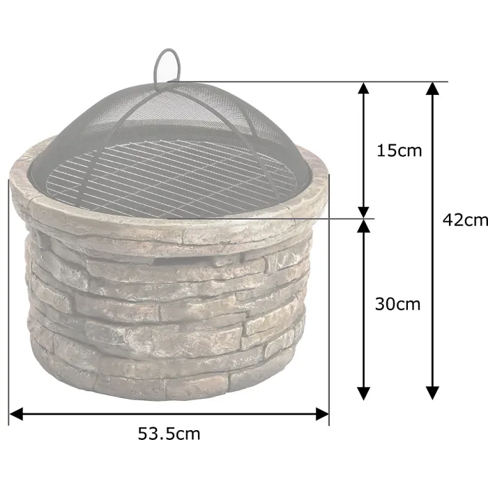 Homeology Fireology SAMUI Beige Majestic Garden Fire Pit Brazier and Barbecue with Eco-Stone Finish