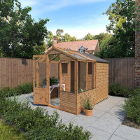 Waltons 8 x 6 Traditional Wooden Greenhouse with Side Potting Shed Apex Tongue and Groove