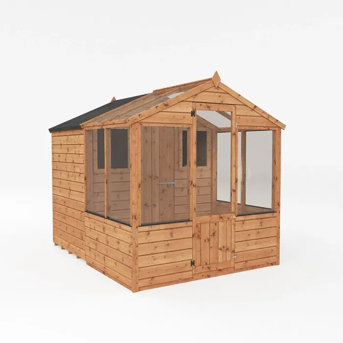 Waltons 8 x 6 Traditional Wooden Greenhouse with Side Potting Shed Apex Tongue and Groove