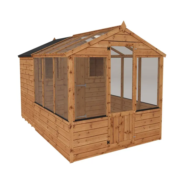 Waltons 10 x 6 Traditional Wooden Greenhouse with Side Potting Shed Apex Tongue and Groove