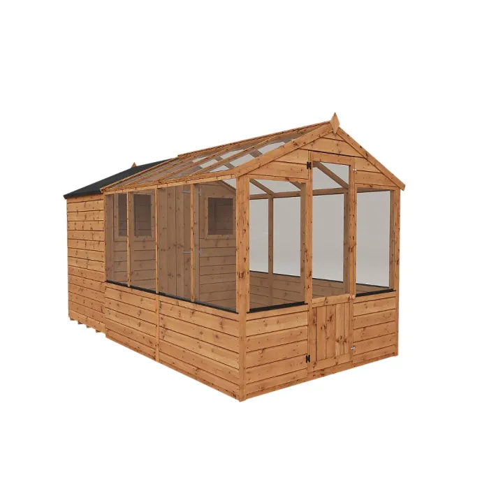 Waltons 12 x 6 Traditional Wooden Greenhouse with Side Potting Shed Apex Tongue and Groove