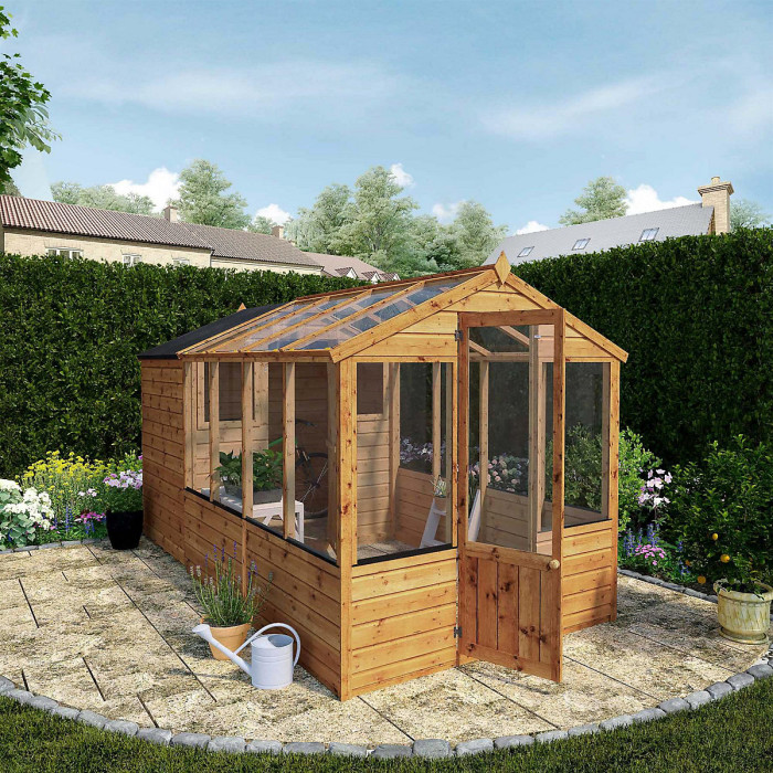 Waltons 12 x 6 Traditional Wooden Greenhouse with Side Potting Shed Apex Tongue and Groove