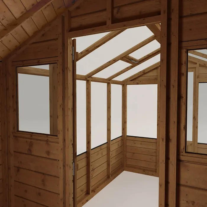 Waltons 12 x 6 Traditional Wooden Greenhouse with Side Potting Shed Apex Tongue and Groove