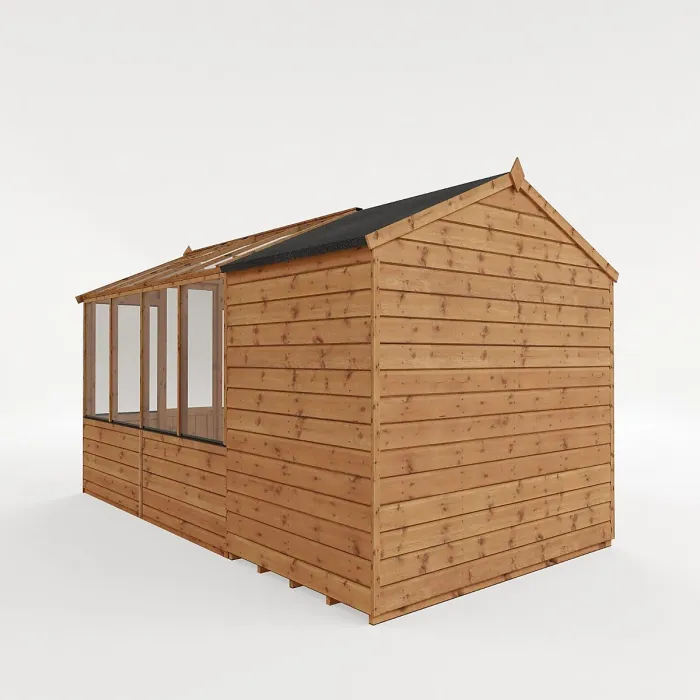 Waltons 12 x 6 Traditional Wooden Greenhouse with Side Potting Shed Apex Tongue and Groove