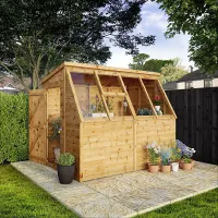 Waltons 8 x 6 Premium Greenhouse Wooden Potting Shed Pent Roof Opening Vent Tongue and Groove