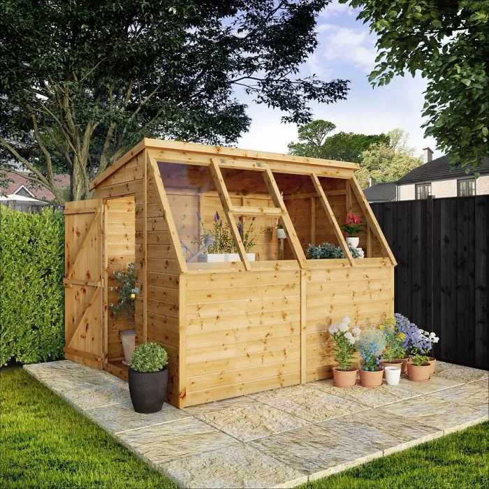Waltons 8 x 6 Premium Greenhouse Wooden Potting Shed Pent Roof Opening Vent Tongue and Groove