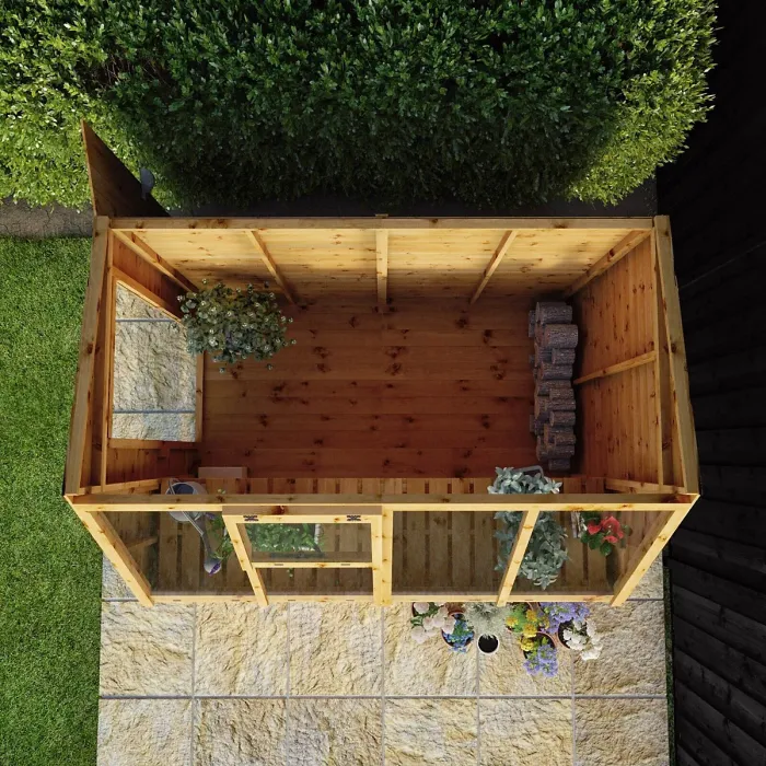 Waltons 8 x 6 Premium Greenhouse Wooden Potting Shed Pent Roof Opening Vent Tongue and Groove