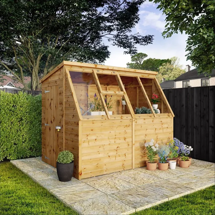 Waltons 8 x 6 Premium Greenhouse Wooden Potting Shed Pent Roof Opening Vent Tongue and Groove