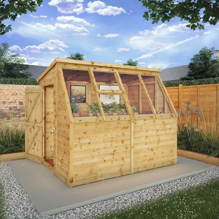 Waltons 8 x 6 Premium Greenhouse Wooden Potting Shed Pent Roof Opening Vent Tongue and Groove