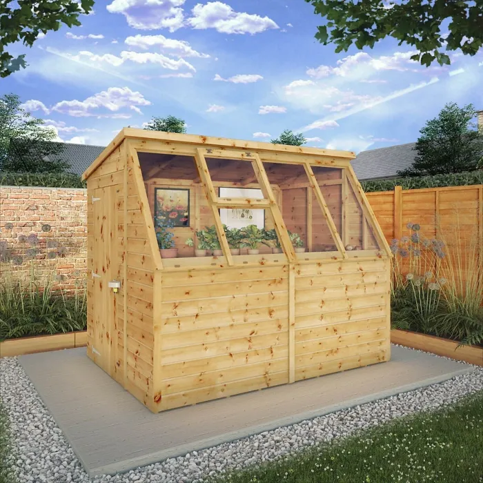 Waltons 8 x 6 Premium Greenhouse Wooden Potting Shed Pent Roof Opening Vent Tongue and Groove