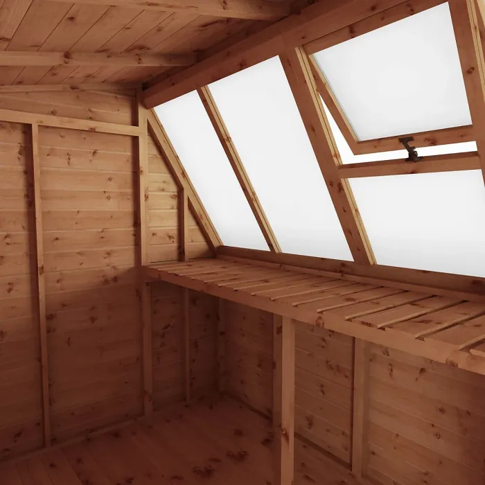 Waltons 8 x 6 Premium Greenhouse Wooden Potting Shed Pent Roof Opening Vent Tongue and Groove