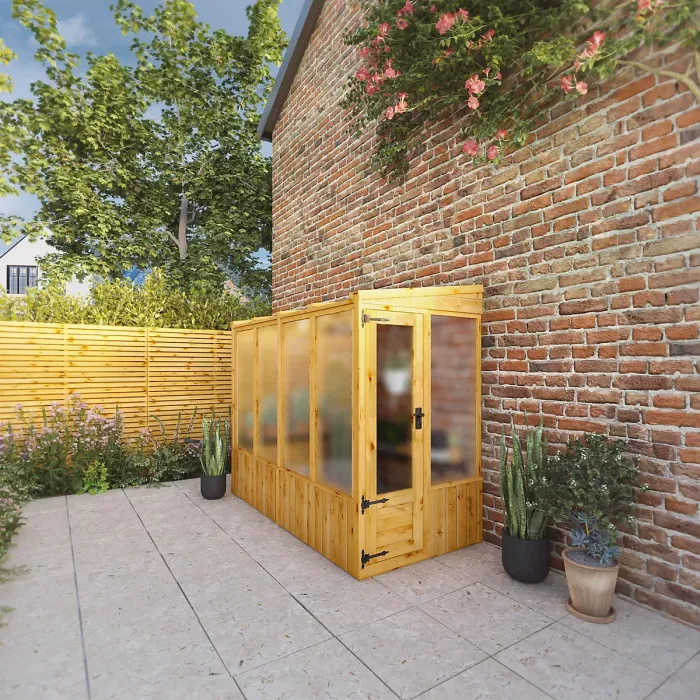 Waltons 8x4 Wooden Lean To Greenhouse Pent Growhouse Tongue and Groove - Polycarbonate Glazed