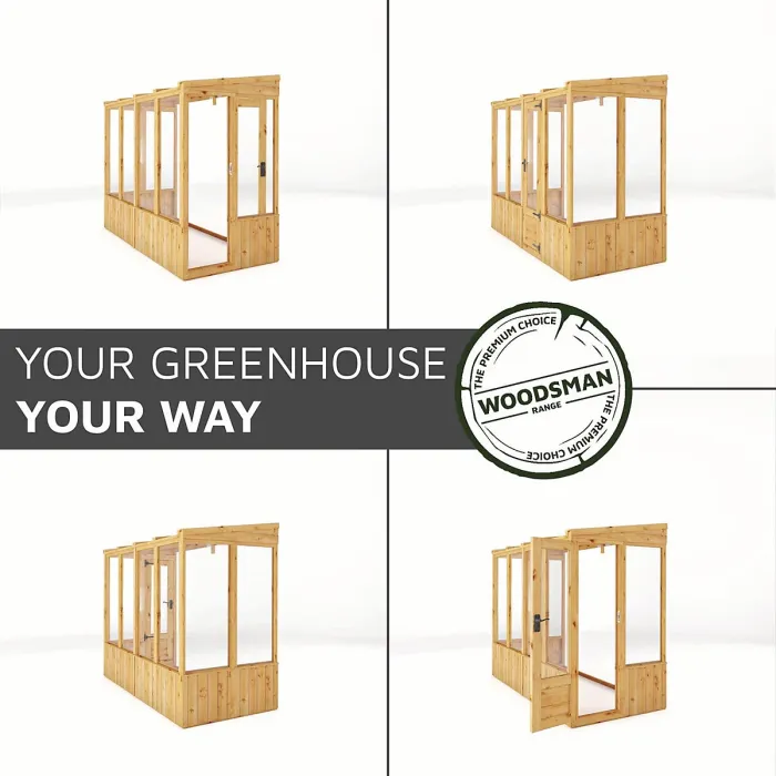Waltons 8x4 Wooden Lean To Greenhouse Pent Growhouse Tongue and Groove - Glass Glazed