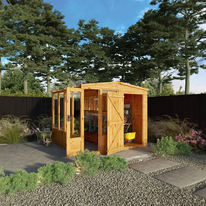 Waltons 8x8 Wooden Combi Greenhouse Shed Apex Styrene Growhouse Tongue and Groove Potting Shed