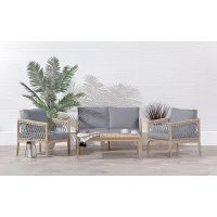 Monaco Sofa Set Outdoor 4 Seat Acacia Wood & Rope Weaving Grey Garden Furniture