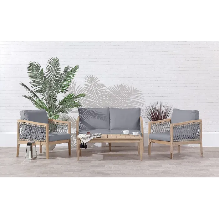 Monaco Sofa Set Outdoor 4 Seat Acacia Wood & Rope Weaving Grey Garden Furniture