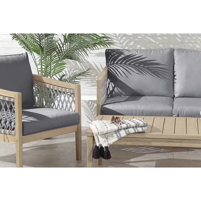 Monaco Sofa Set Outdoor 4 Seat Acacia Wood & Rope Weaving Grey Garden Furniture