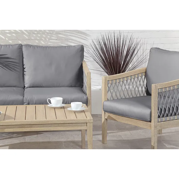 Monaco Sofa Set Outdoor 4 Seat Acacia Wood & Rope Weaving Grey Garden Furniture