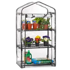 3 Tier Mini Greenhouse PVC Cover Garden Grow House Three Shelves Roll Door