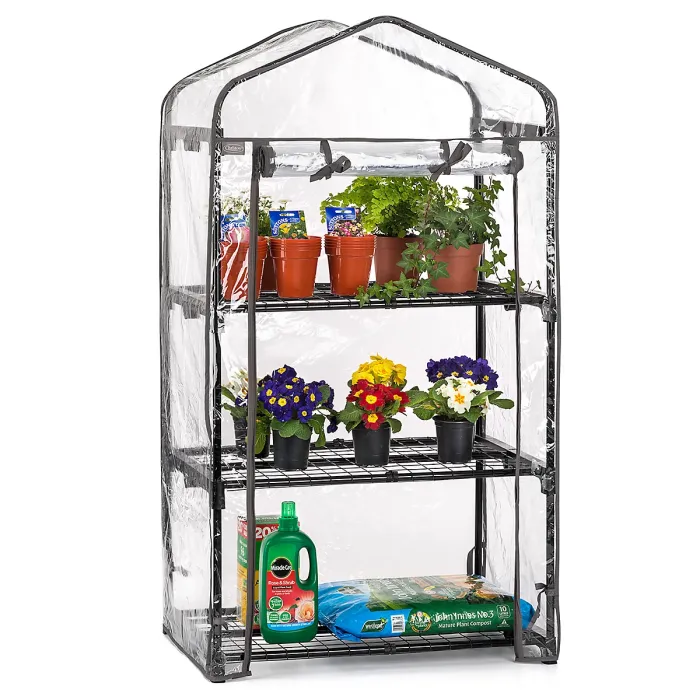 3 Tier Mini Greenhouse PVC Cover Garden Grow House Three Shelves Roll Door