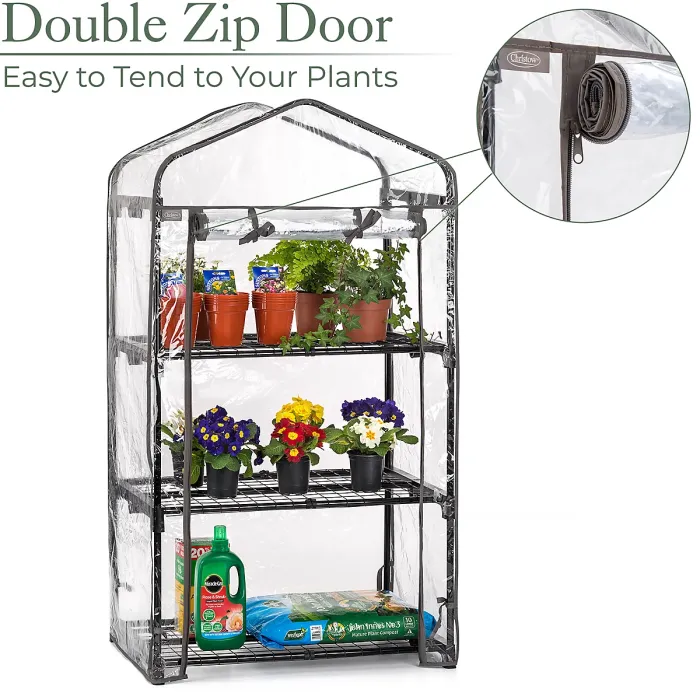 3 Tier Mini Greenhouse PVC Cover Garden Grow House Three Shelves Roll Door