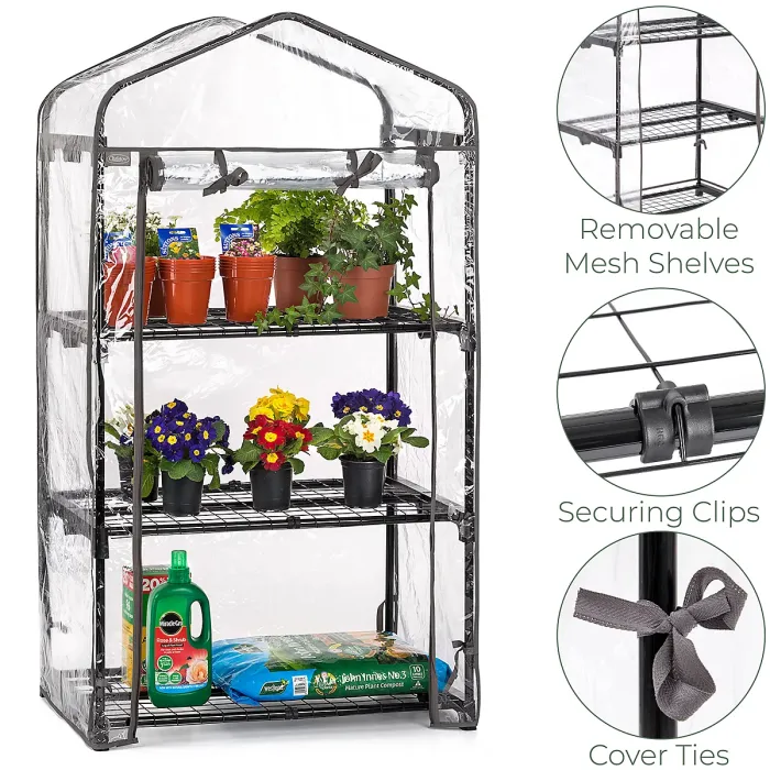 3 Tier Mini Greenhouse PVC Cover Garden Grow House Three Shelves Roll Door