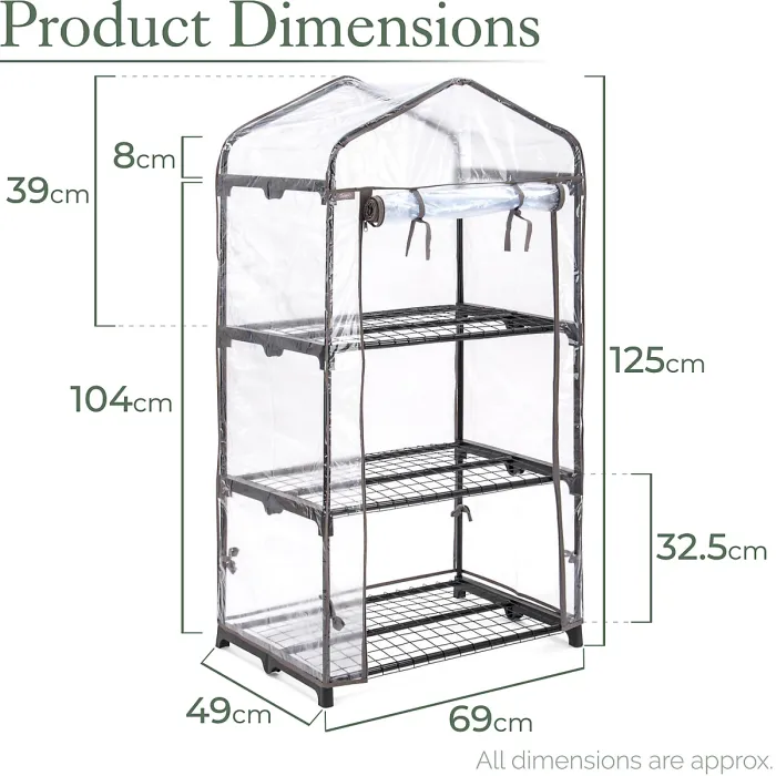 3 Tier Mini Greenhouse PVC Cover Garden Grow House Three Shelves Roll Door