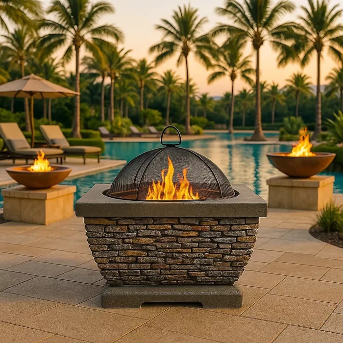 Homeology Fireology TONTERIA Prestigious Garden Fire Pit Brazier and Barbecue with Eco-Stone Finish