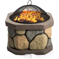 Homeology Fireology BOGOTA Bold Garden Fire Pit Brazier and Barbecue with Eco-Stone Finish