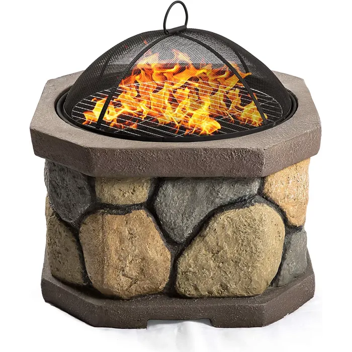 Homeology Fireology BOGOTA Bold Garden Fire Pit Brazier and Barbecue with Eco-Stone Finish