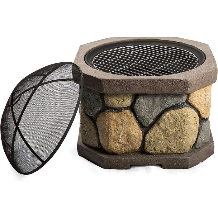 Homeology Fireology BOGOTA Bold Garden Fire Pit Brazier and Barbecue with Eco-Stone Finish
