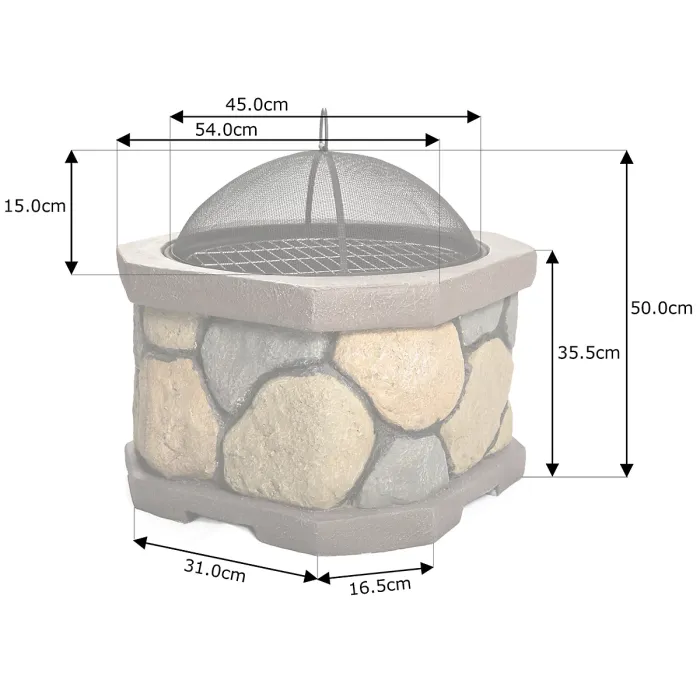 Homeology Fireology BOGOTA Bold Garden Fire Pit Brazier and Barbecue with Eco-Stone Finish