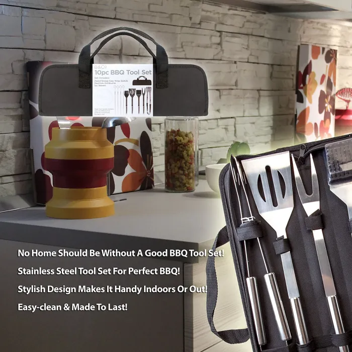 10 Piece BBQ Set With Carry Case - B&Co
