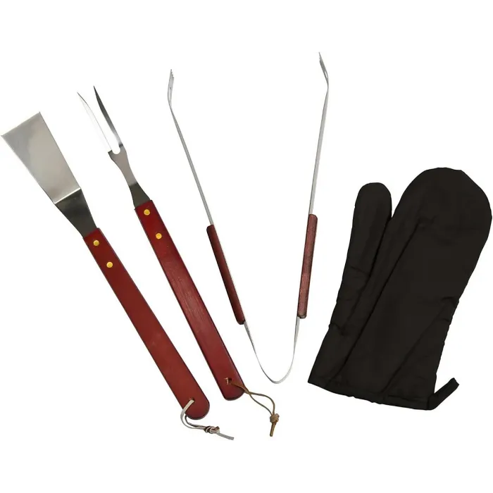 BBQ Apron Cooking Tool Set 7pc Oven Glove Tongs Spatula Salt Pepper Shaker