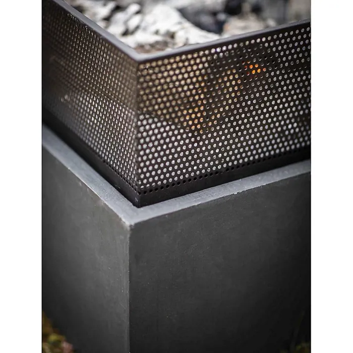 Square Fire Pit Garden Outdoor Contemporary Wood Charcoal Fire Heater Burner Heat/Frost Resistant Powder Coated Steel Fibre Clay