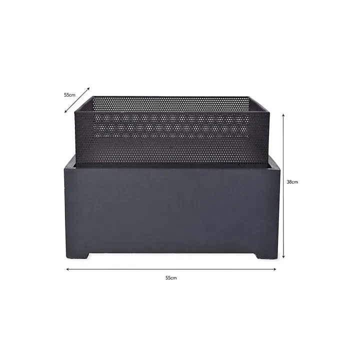 Square Fire Pit Garden Outdoor Contemporary Wood Charcoal Fire Heater Burner Heat/Frost Resistant Powder Coated Steel Fibre Clay