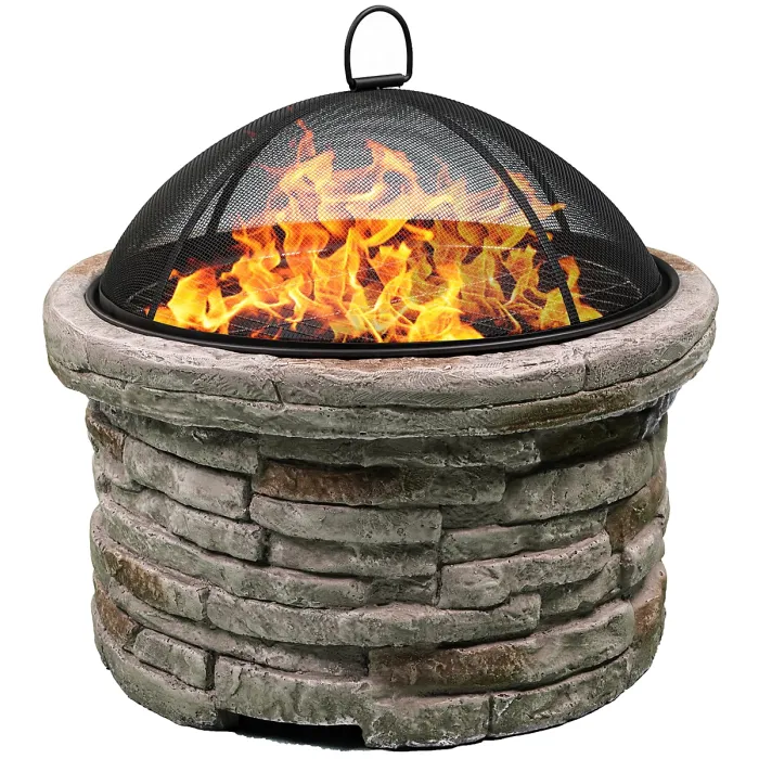 Centurion Supports Fireology SAMUI Beige Majestic Garden Fire Pit Brazier and Barbecue with Eco-Stone Finish