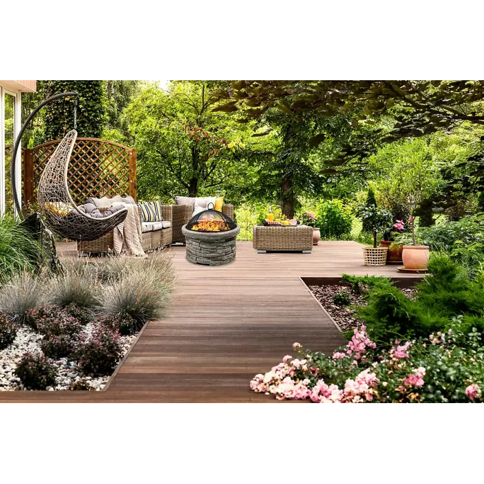 Centurion Supports Fireology SAMUI Beige Majestic Garden Fire Pit Brazier and Barbecue with Eco-Stone Finish