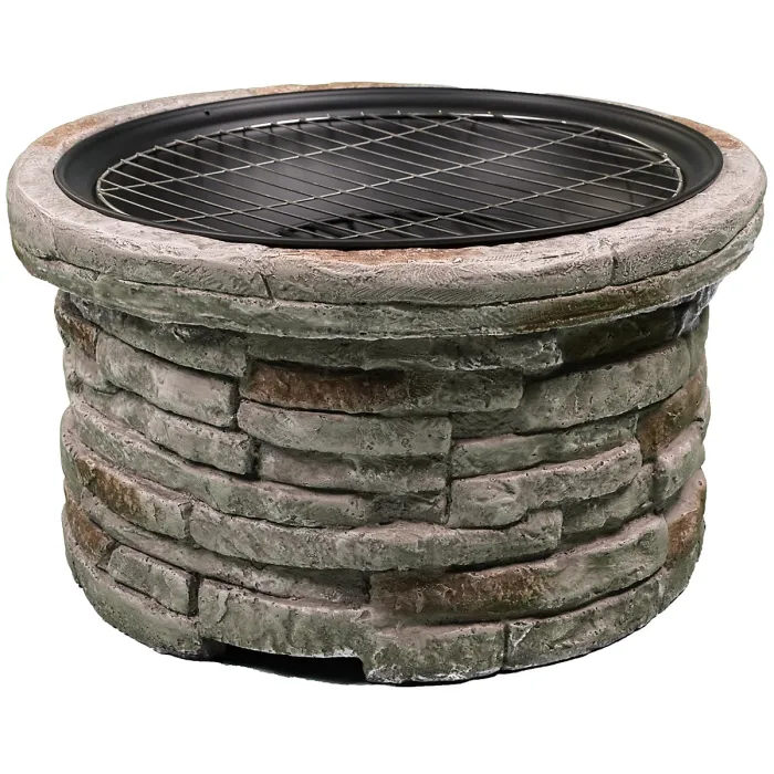 Centurion Supports Fireology SAMUI Beige Majestic Garden Fire Pit Brazier and Barbecue with Eco-Stone Finish